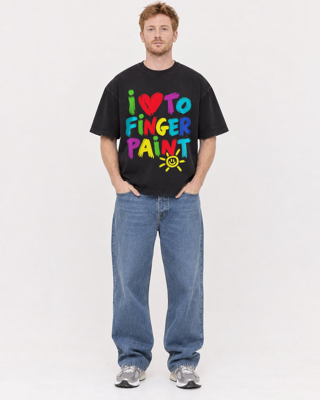 Mockup Boxy Heavyweight Tee Black male full-body 38