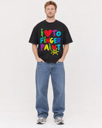 Mockup Boxy Heavyweight Tee Black male full-body 38