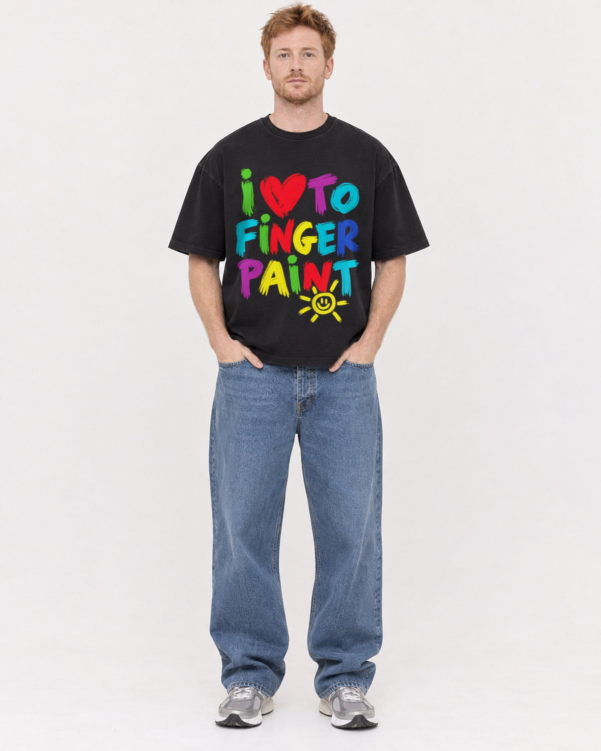 Mockup Boxy Heavyweight Tee Black male full-body 38