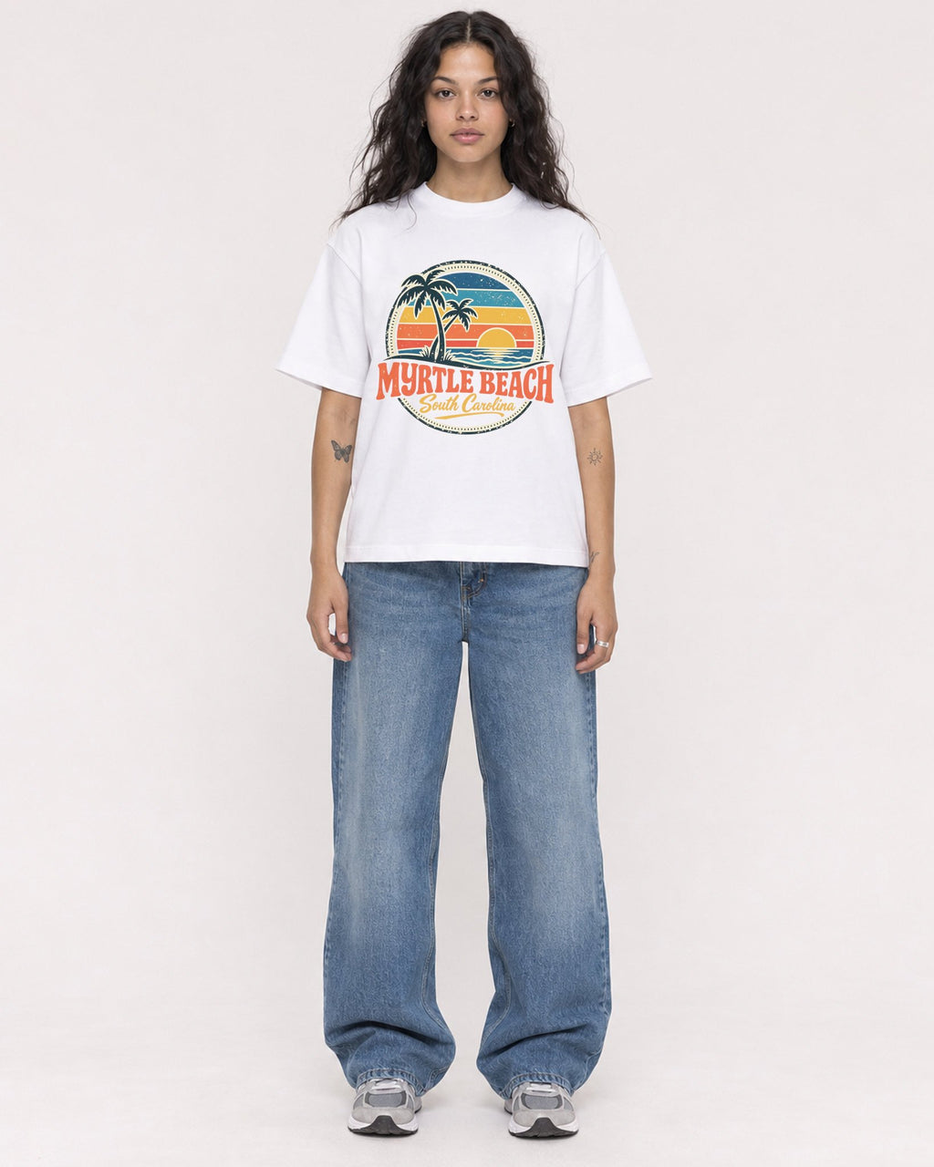 Mockup Boxy Heavyweight Tee White female full-body 30