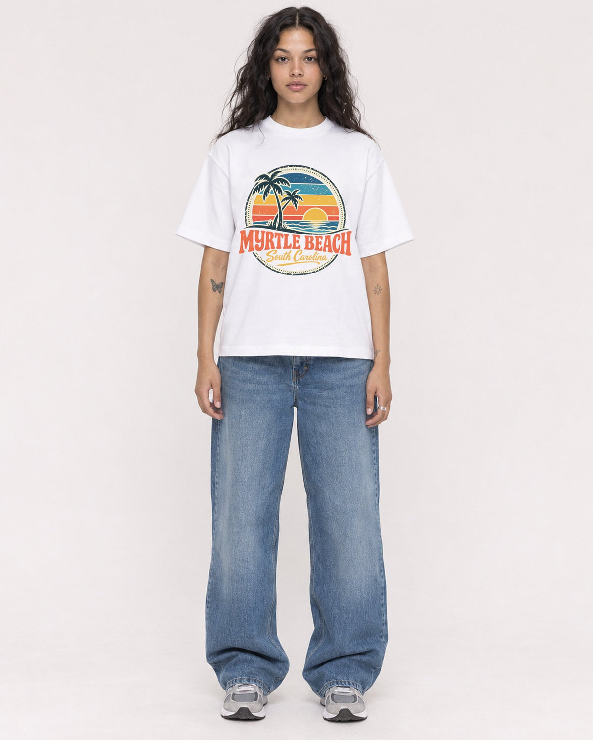 Mockup Boxy Heavyweight Tee White female full-body 30