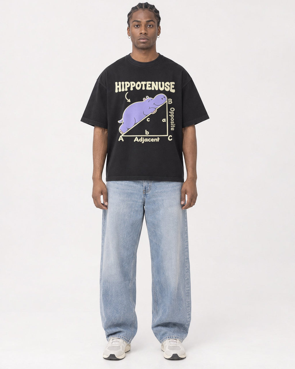 Mockup Boxy Heavyweight Tee Black male full-body 25