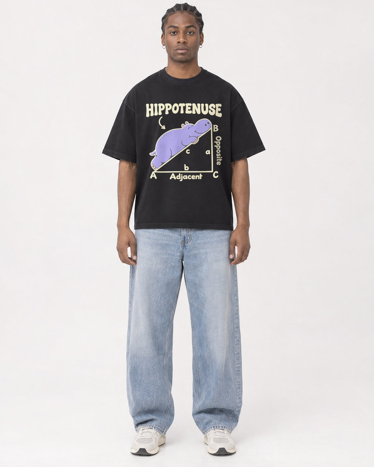 Mockup Boxy Heavyweight Tee Black male full-body 25