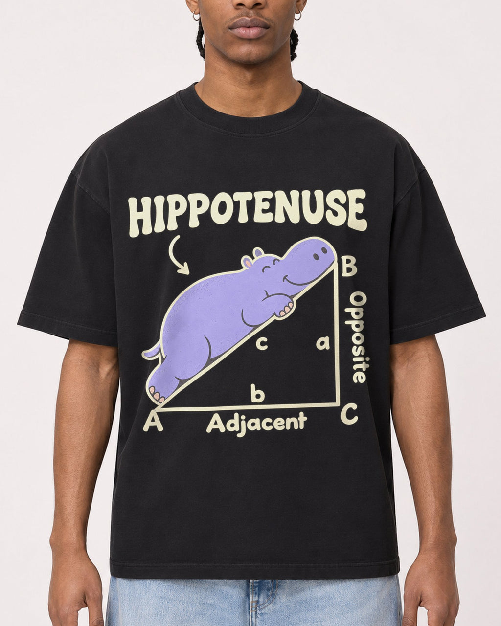 Mockup Boxy Heavyweight Tee Black male close-up 25