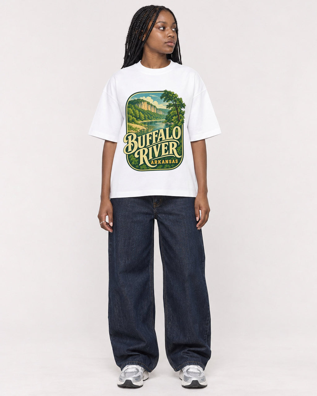 Mockup Boxy Heavyweight Tee White female full-body 04