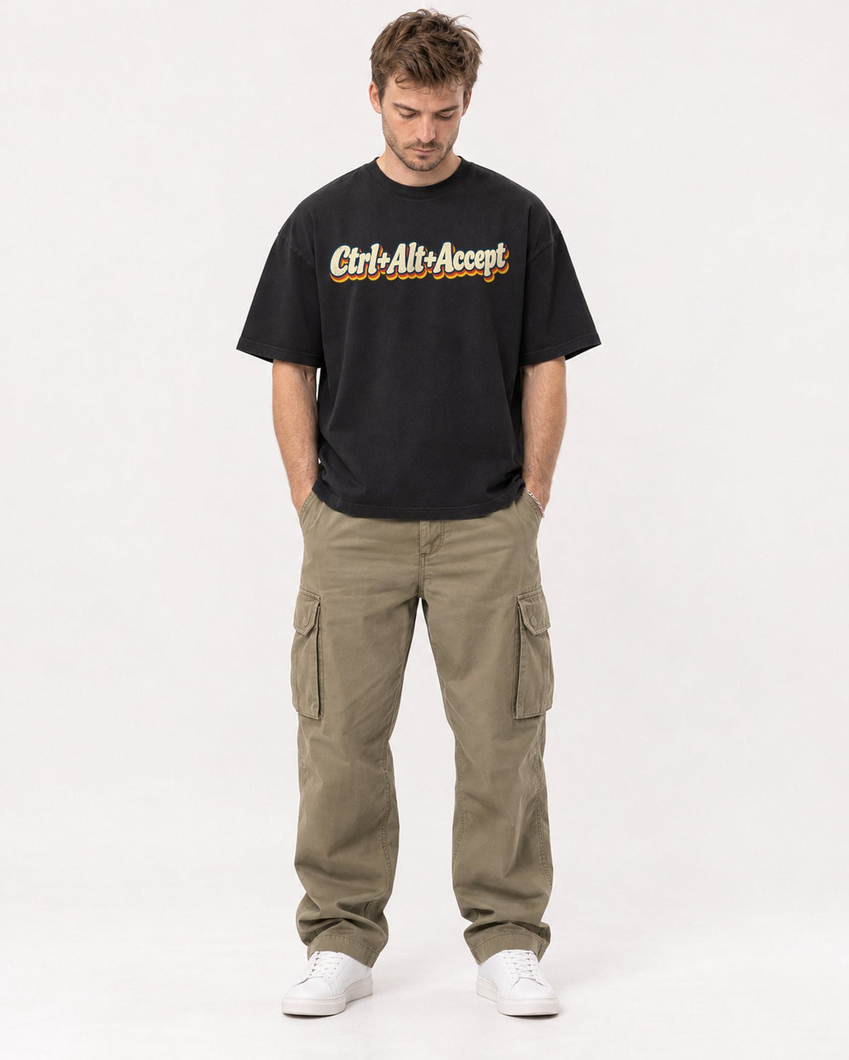Mockup Boxy Heavyweight Tee Black male full-body 08