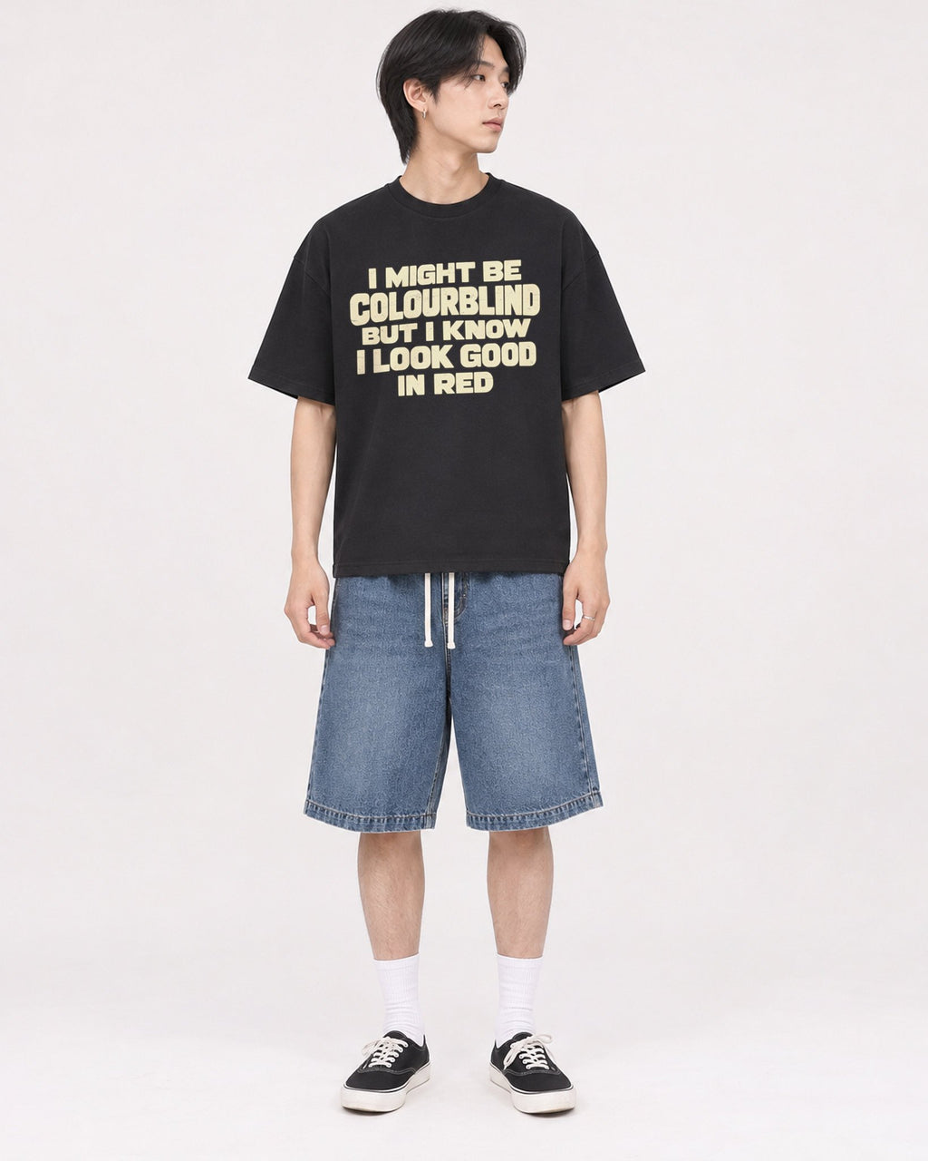 Mockup Boxy Heavyweight Tee Black male full-body 11