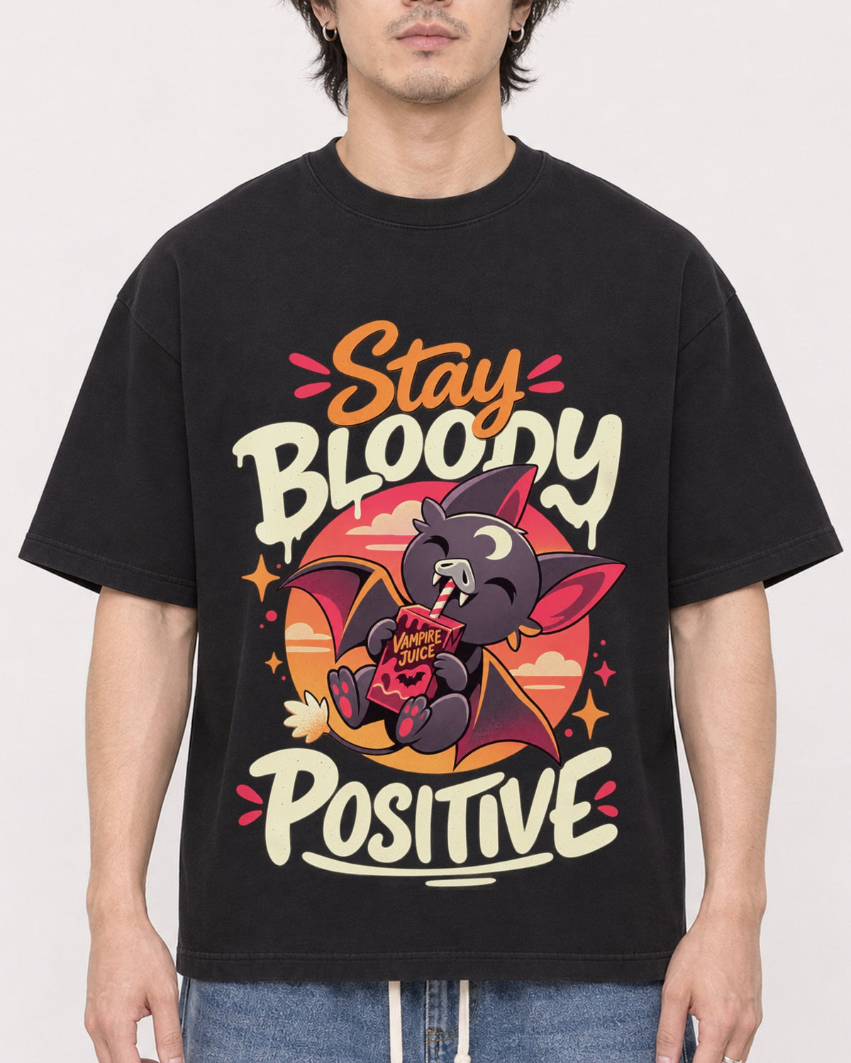 Mockup Boxy Heavyweight Tee Black male close-up 03