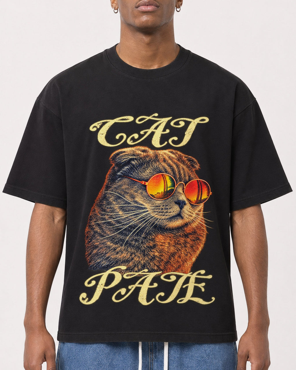 Mockup Boxy Heavyweight Tee Black male close-up 15