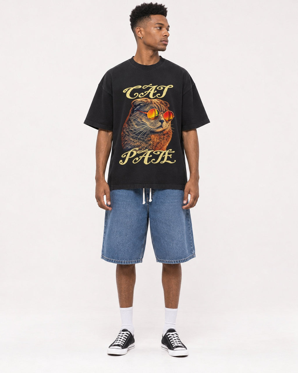 Mockup Boxy Heavyweight Tee Black male full-body 15