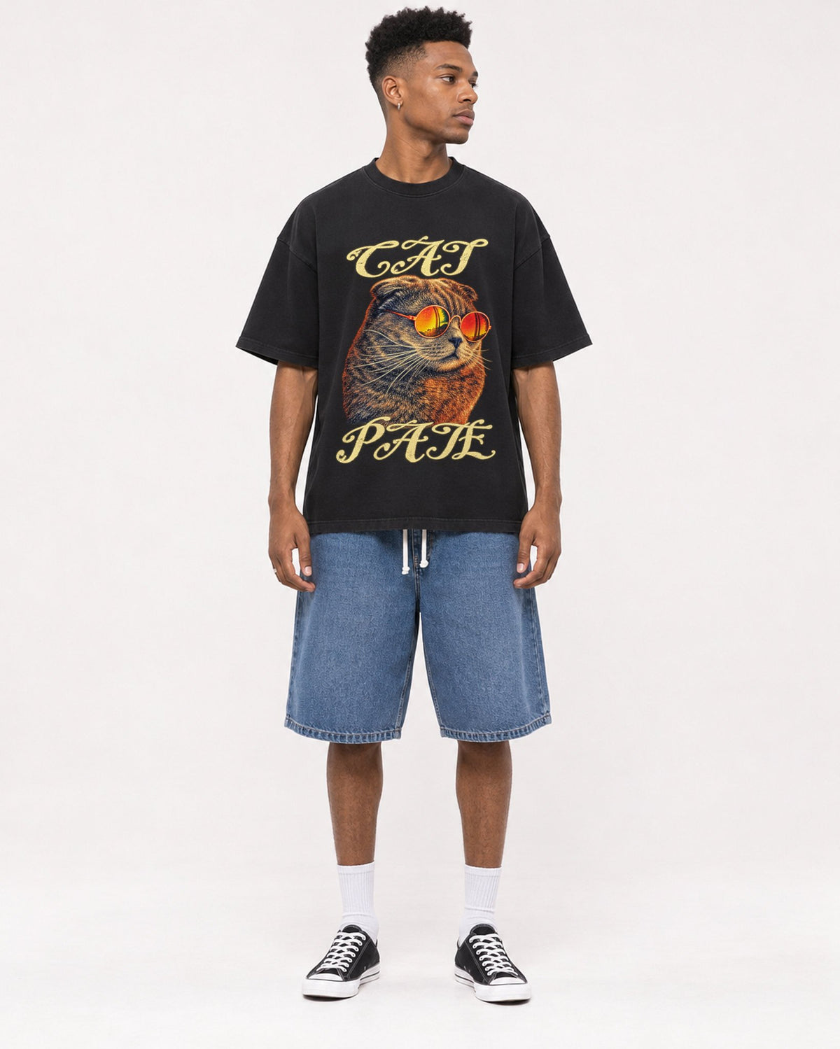 Mockup Boxy Heavyweight Tee Black male full-body 15