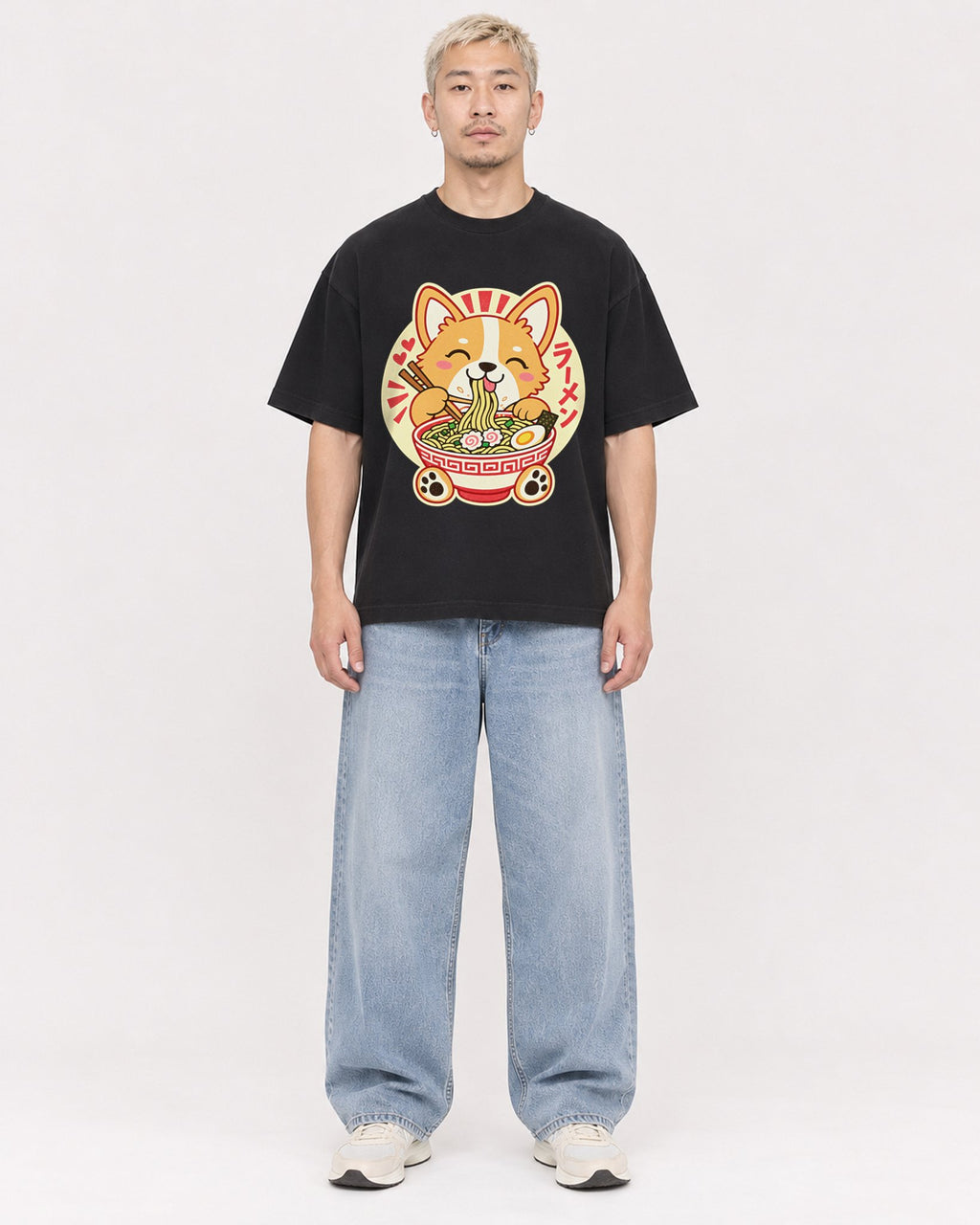 Mockup Boxy Heavyweight Tee Black male full-body 33