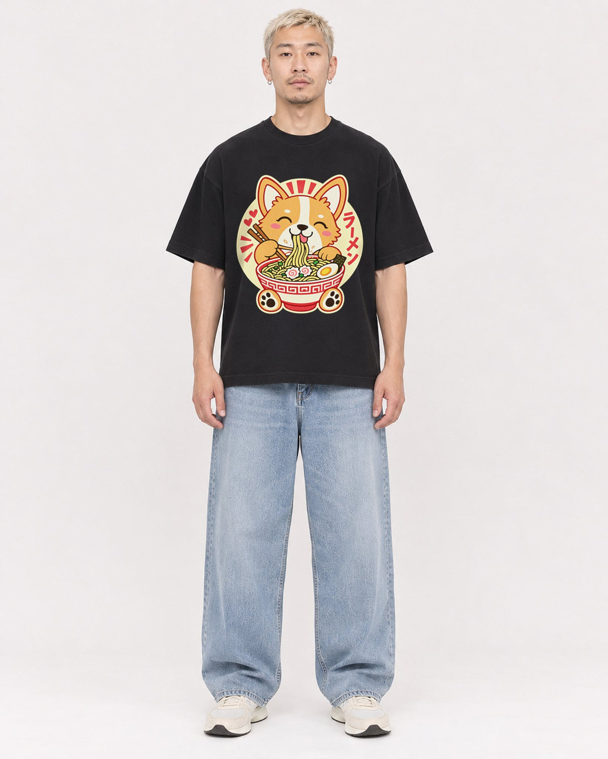 Mockup Boxy Heavyweight Tee Black male full-body 33