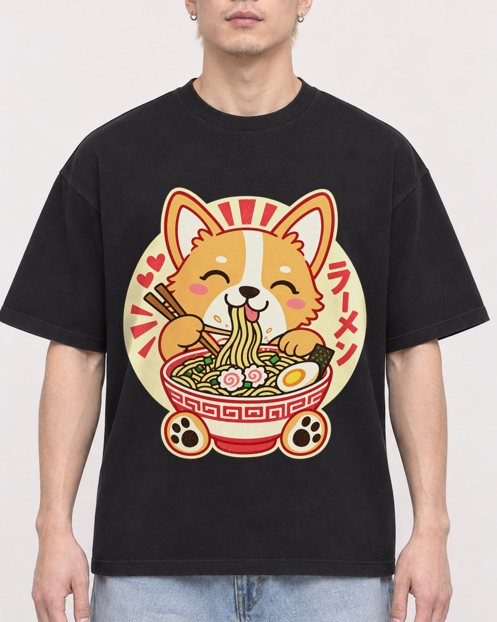 Mockup Boxy Heavyweight Tee Black male close-up 33