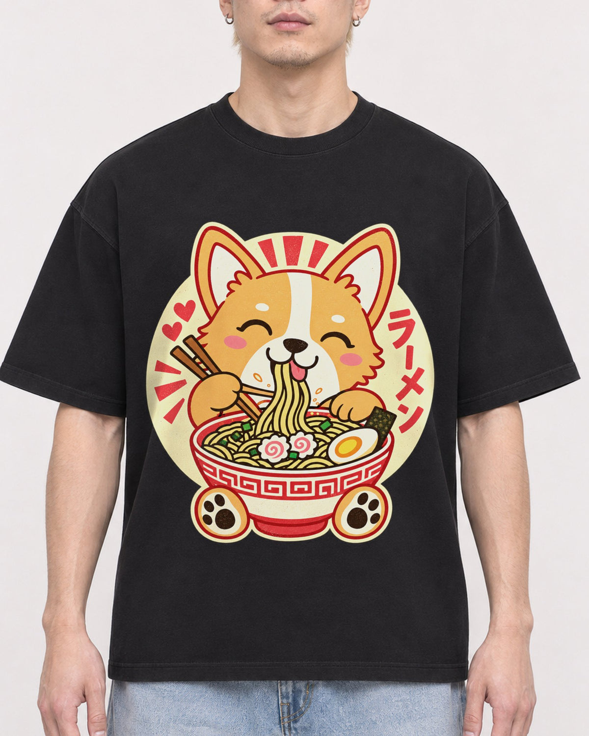 Mockup Boxy Heavyweight Tee Black male close-up 33
