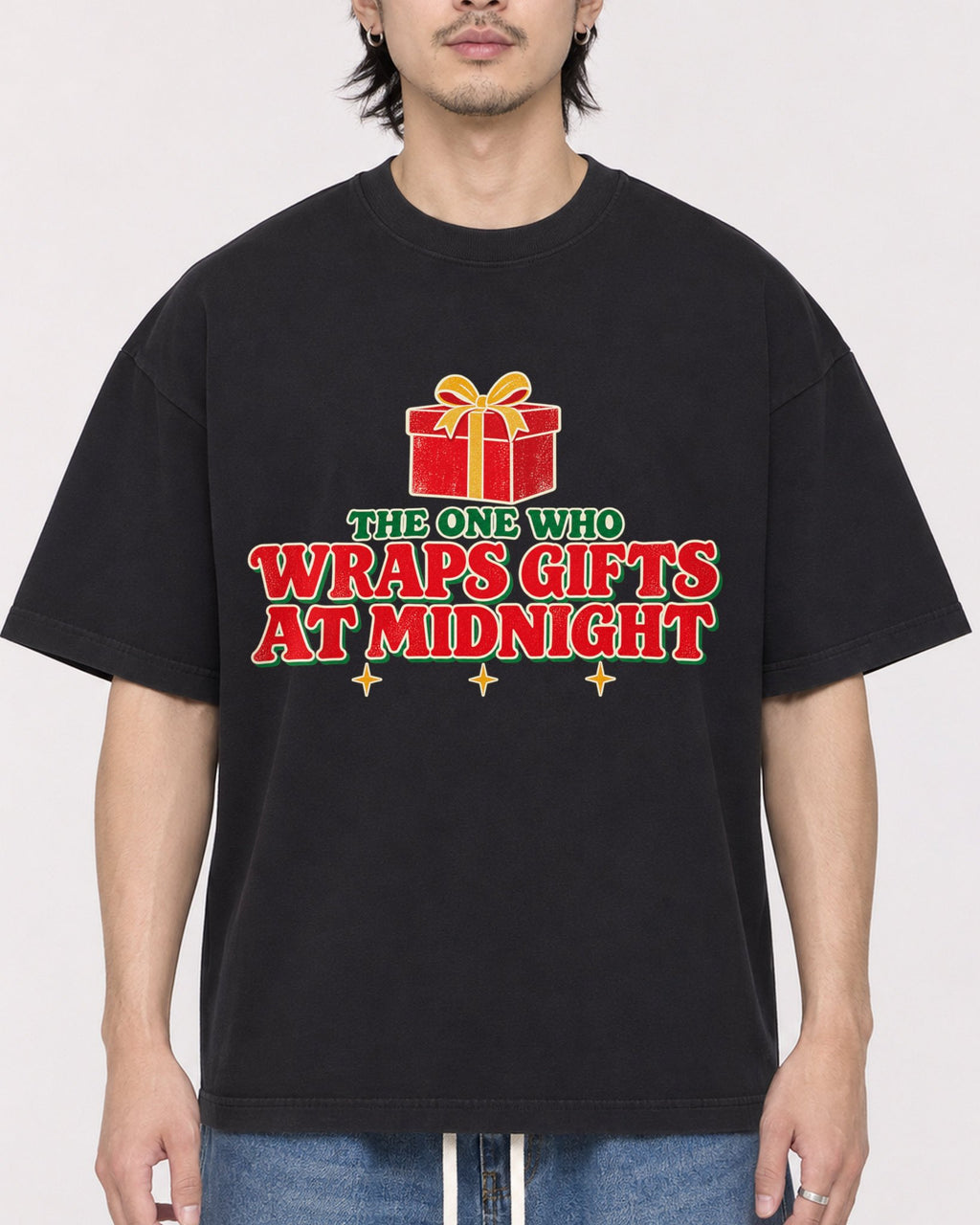 Mockup Boxy Heavyweight Tee Black male close-up 23