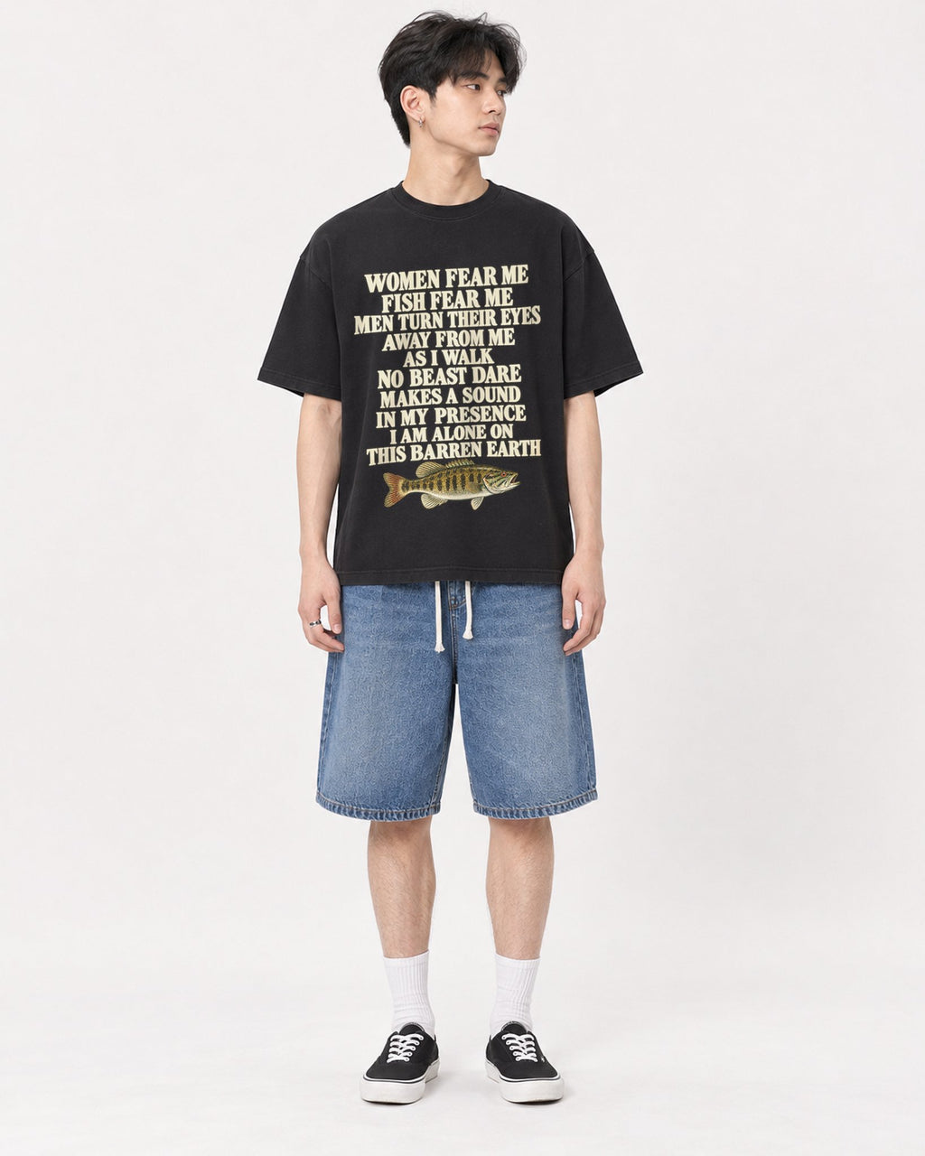 Mockup Boxy Heavyweight Tee Black male full-body 31