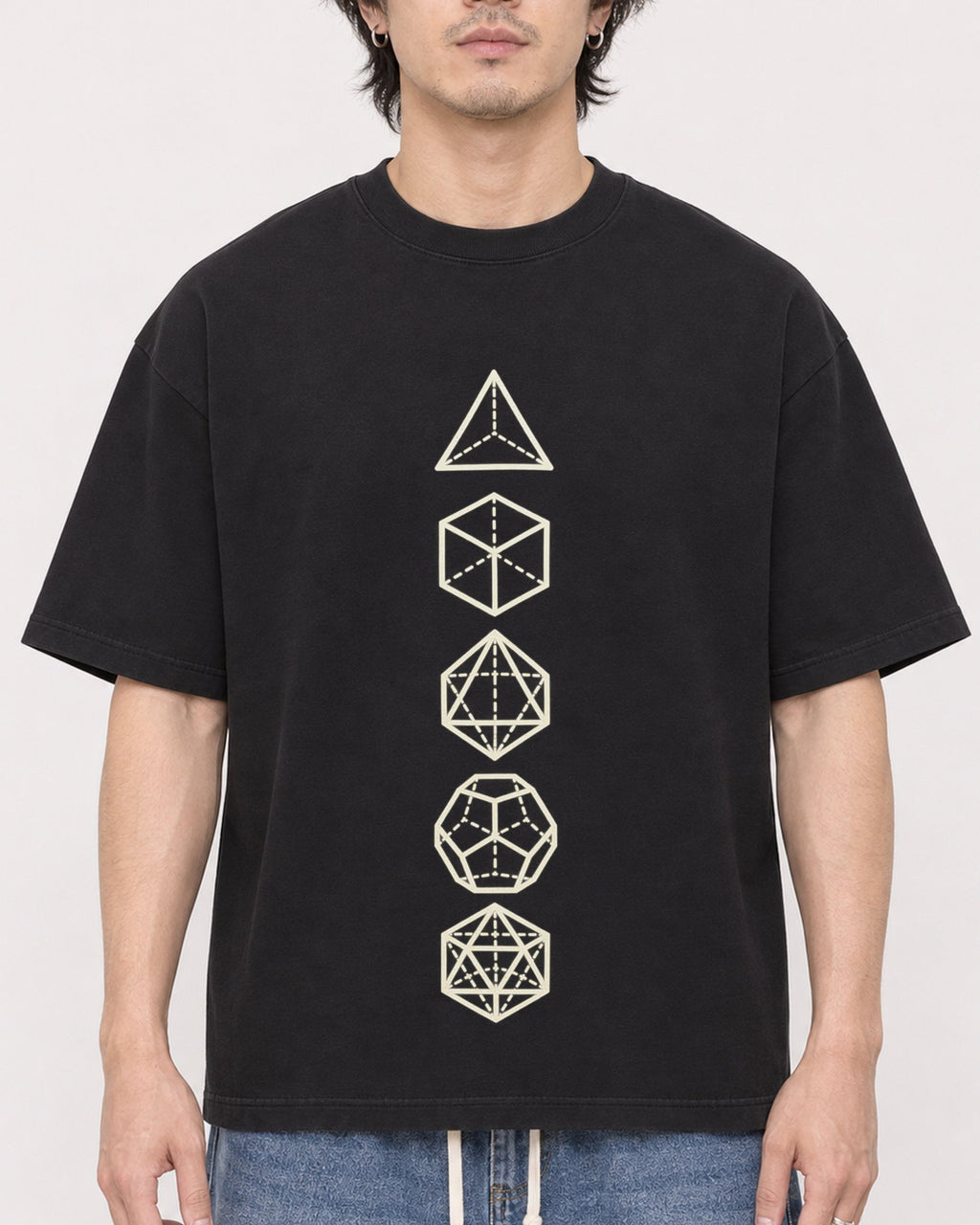 Mockup Boxy Heavyweight Tee Black male close-up 03