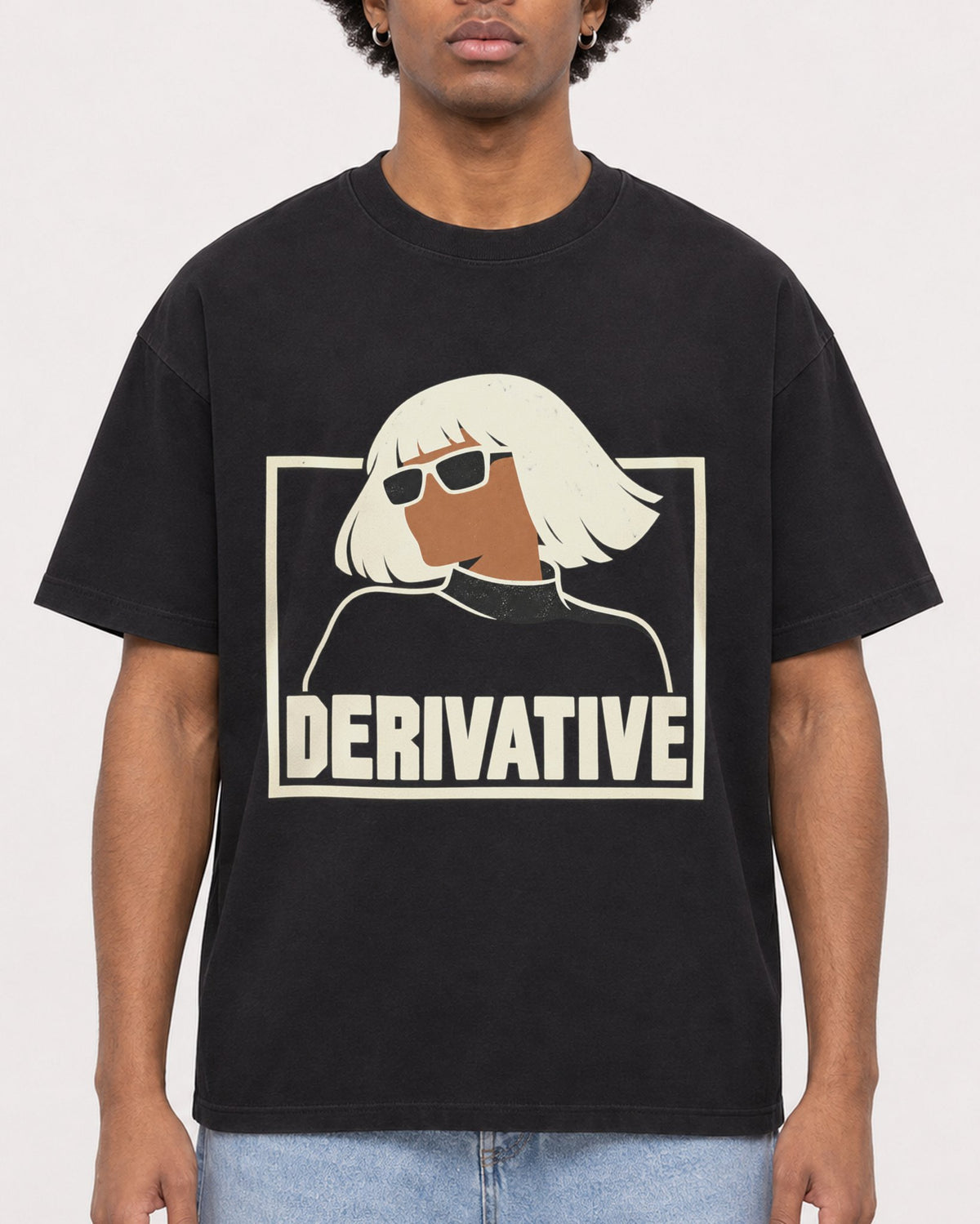 Mockup Boxy Heavyweight Tee Black male close-up 45