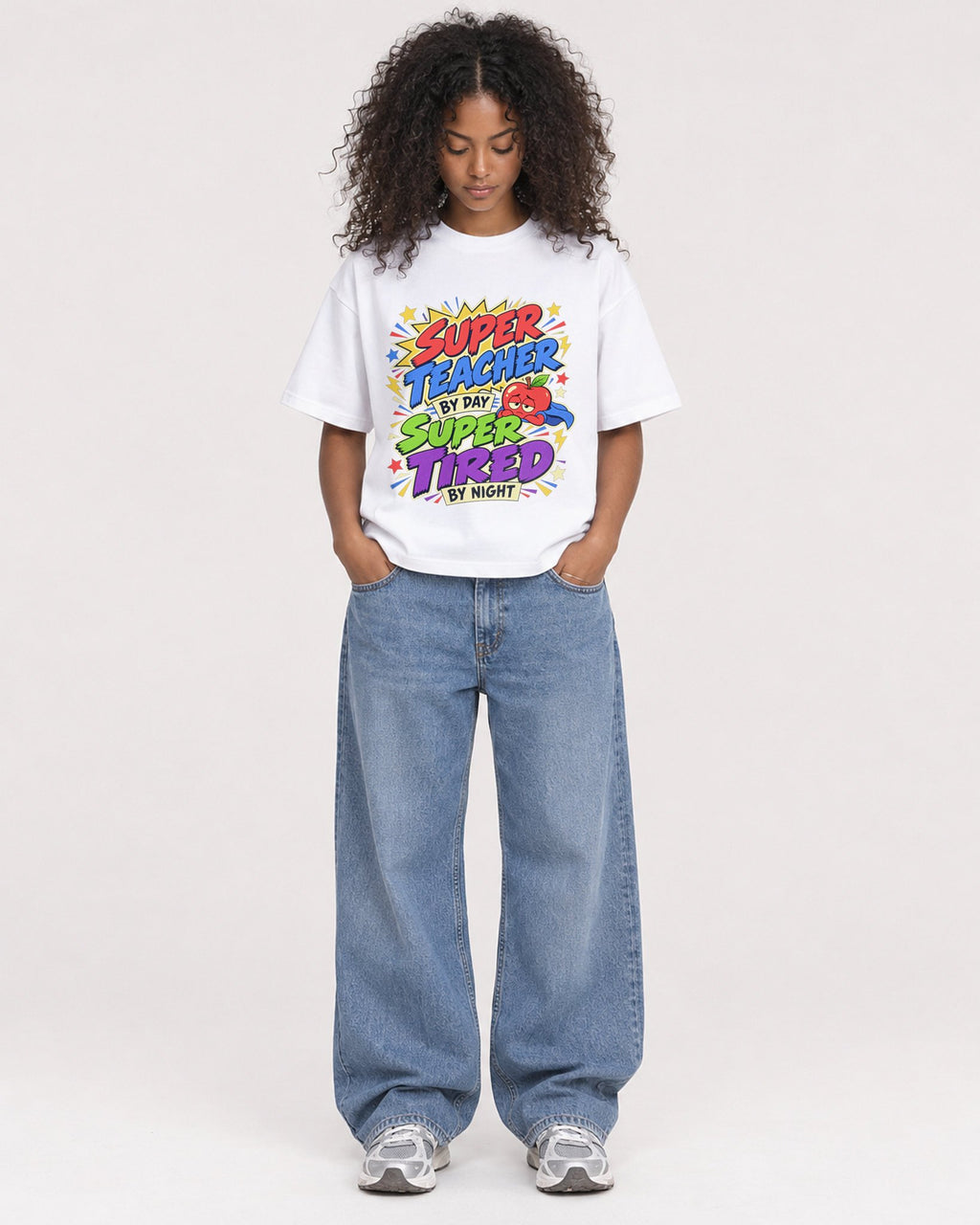 Mockup Boxy Heavyweight Tee White female full-body 05