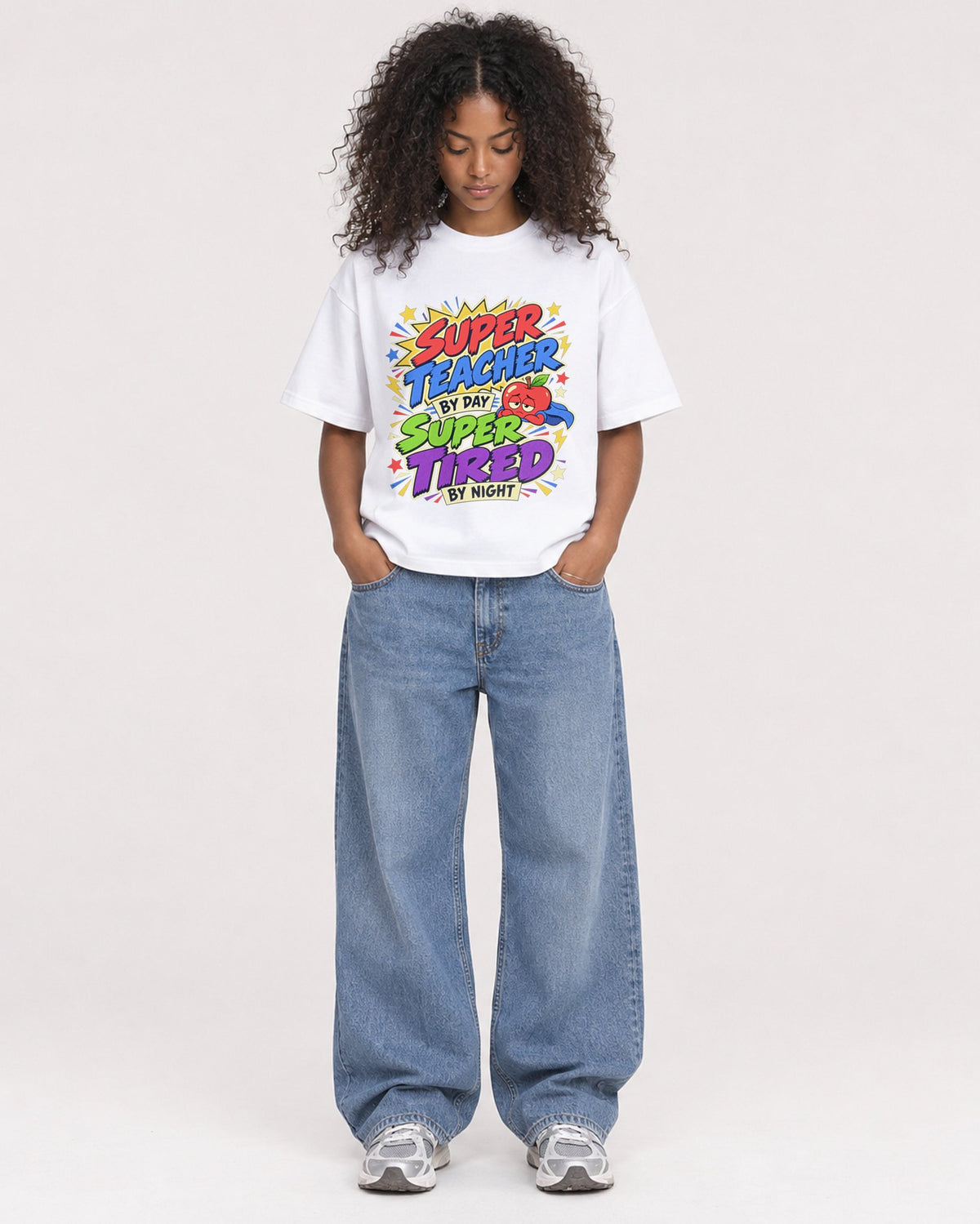 Mockup Boxy Heavyweight Tee White female full-body 05