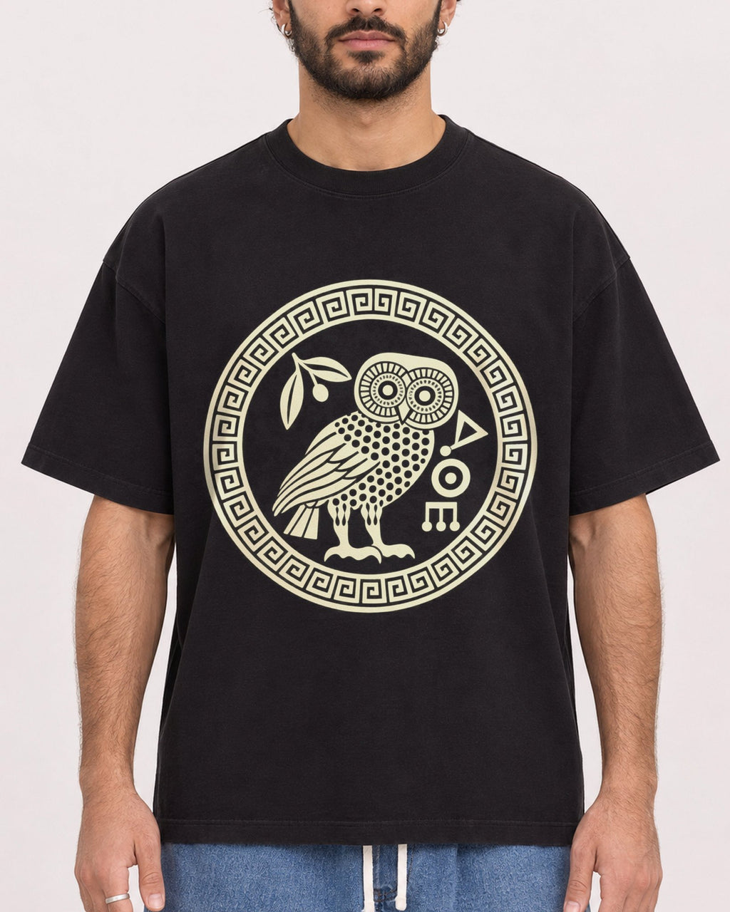 Mockup Boxy Heavyweight Tee Black male close-up 27