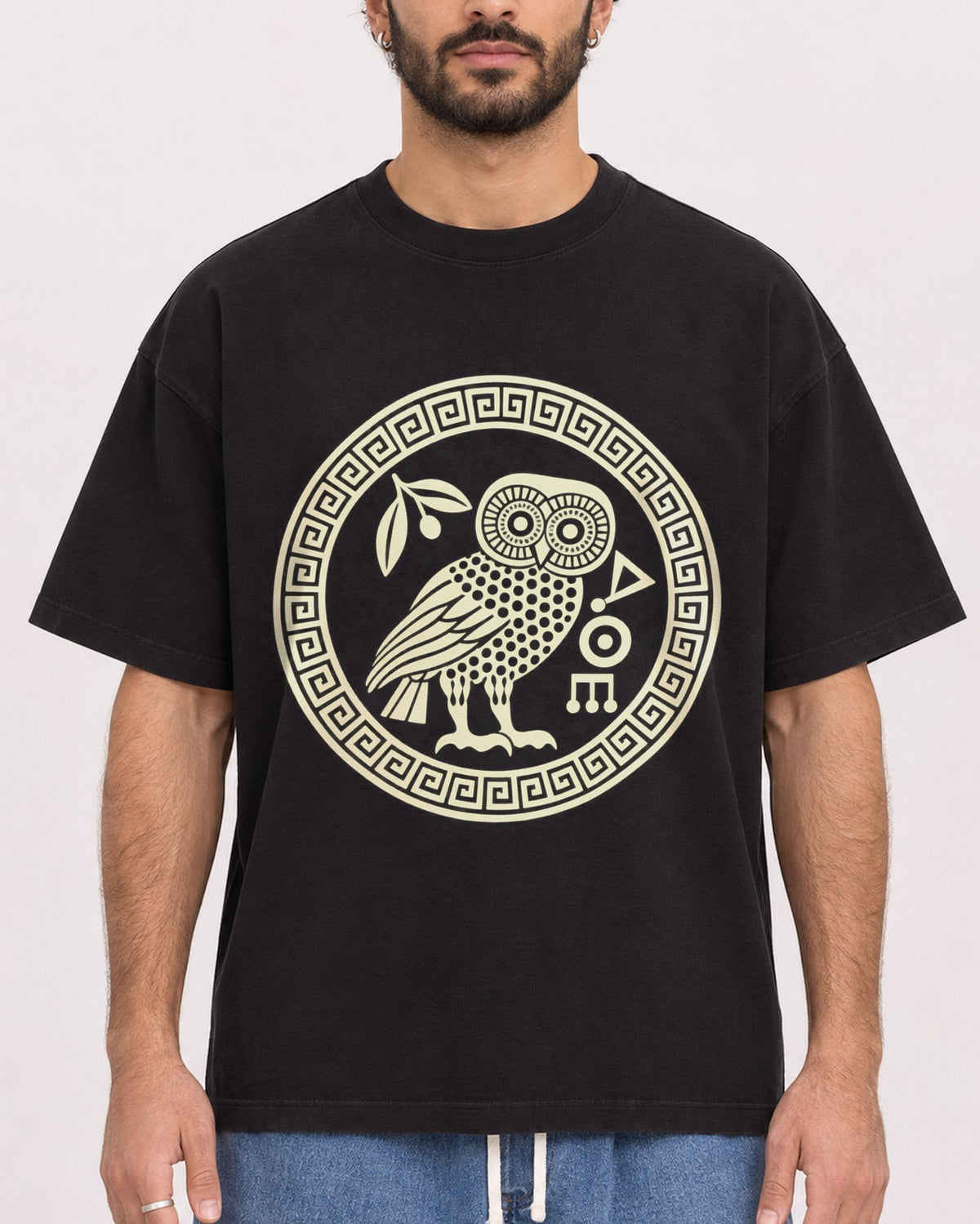 Mockup Boxy Heavyweight Tee Black male close-up 27