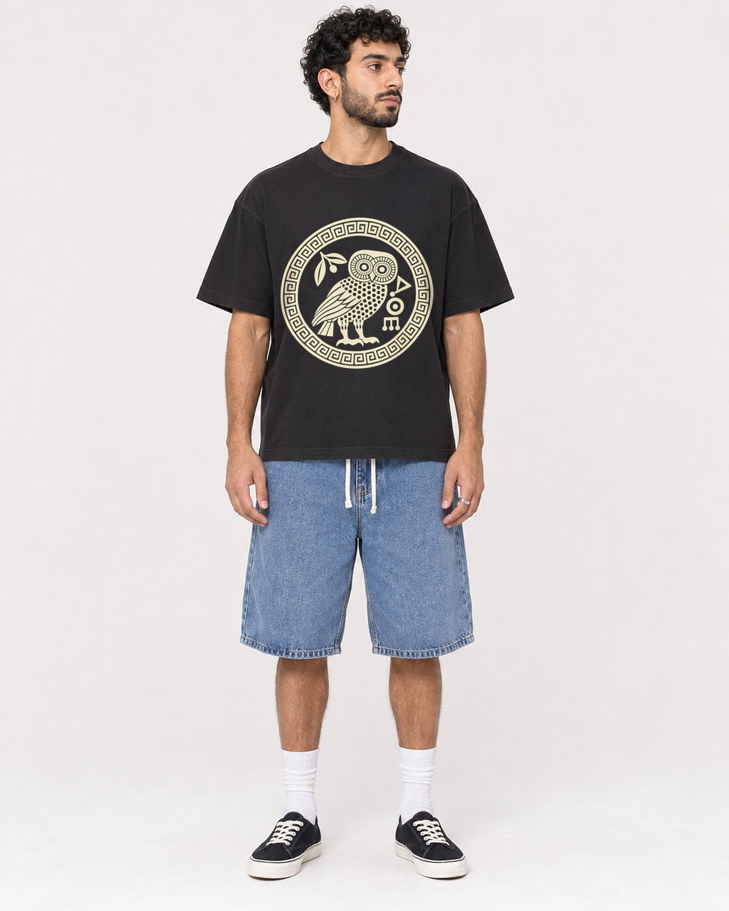 Mockup Boxy Heavyweight Tee Black male full-body 27