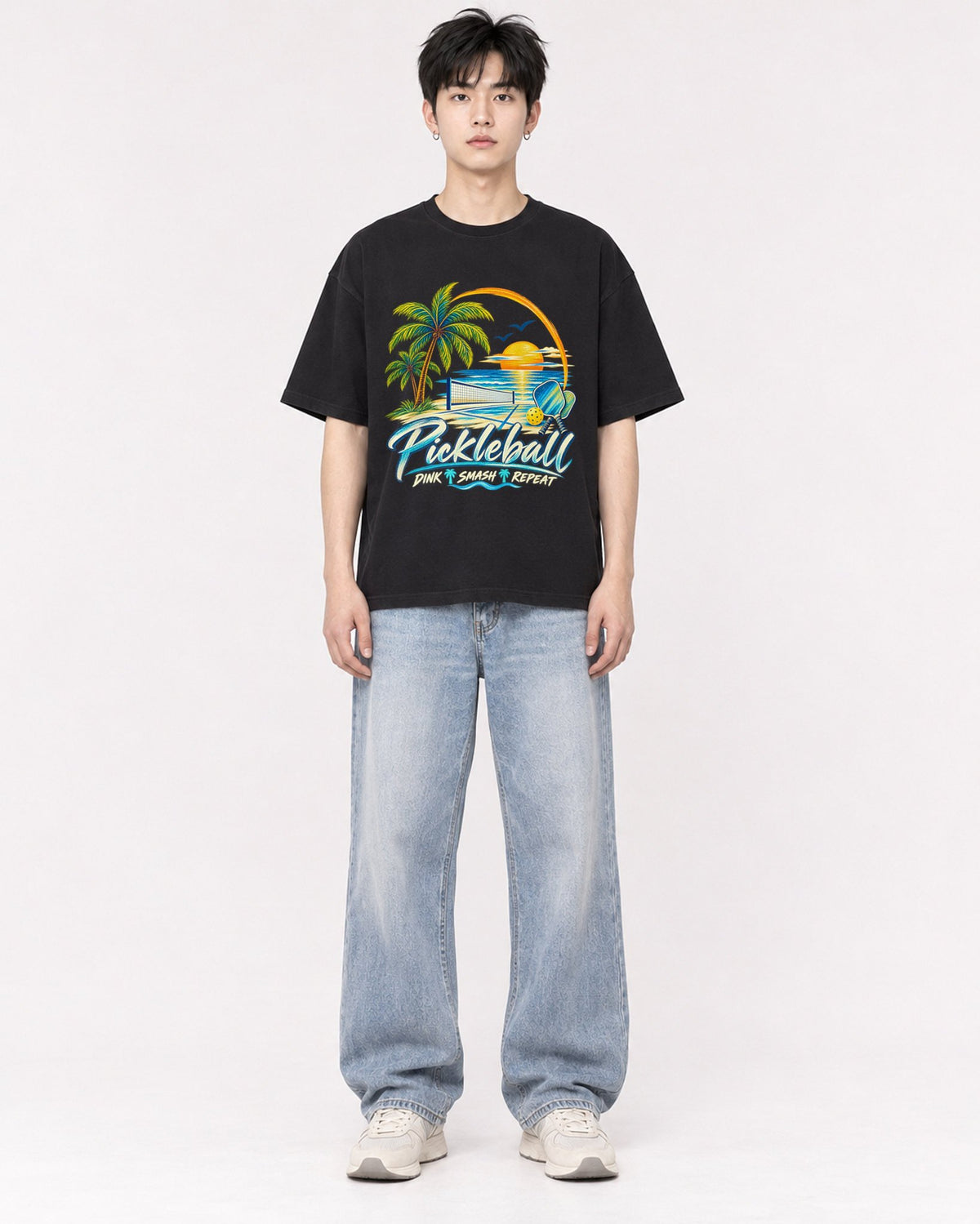 Mockup Boxy Heavyweight Tee Black male full-body 01