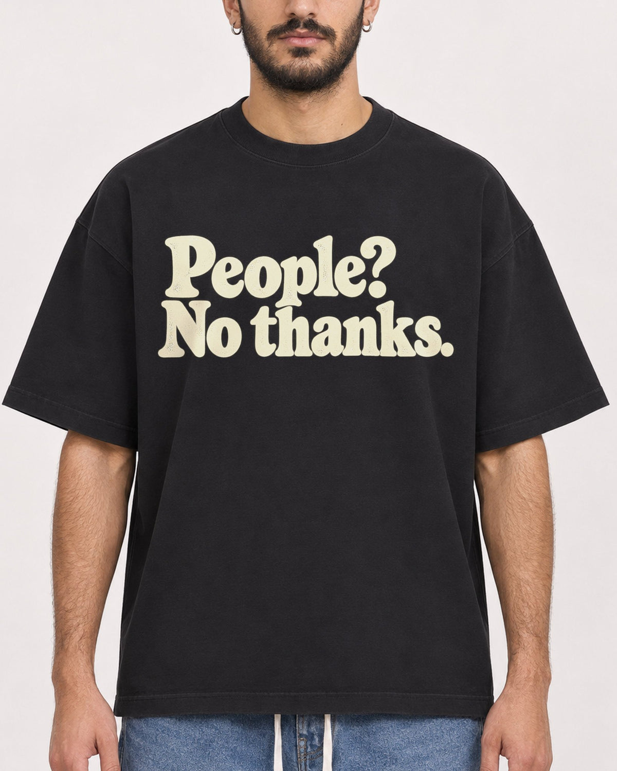 Mockup Boxy Heavyweight Tee Black male close-up 07