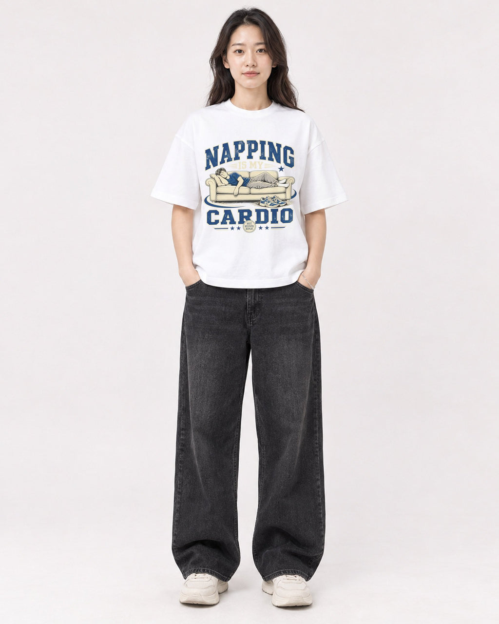 Mockup Boxy Heavyweight Tee White female full-body 03