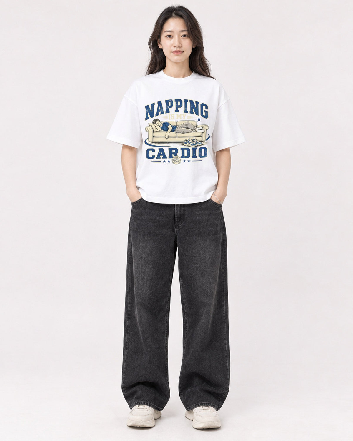 Mockup Boxy Heavyweight Tee White female full-body 03