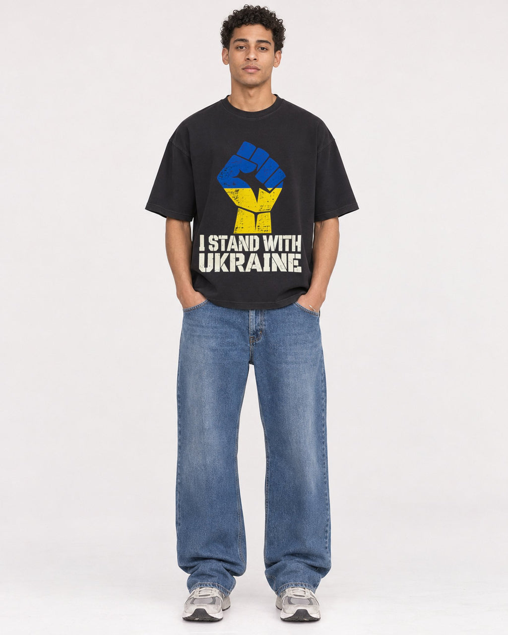 Mockup Boxy Heavyweight Tee Black male full-body 10
