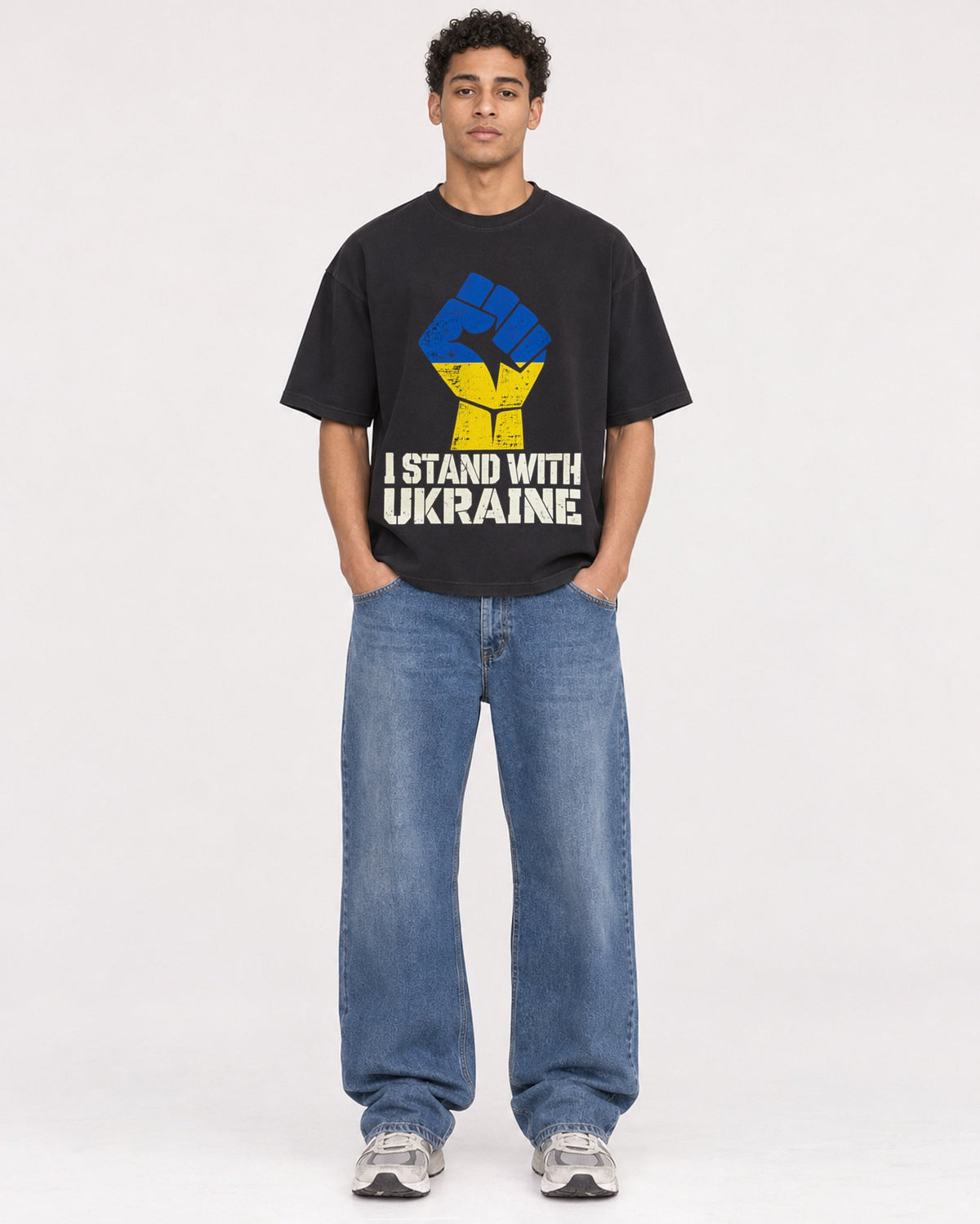 Mockup Boxy Heavyweight Tee Black male full-body 10