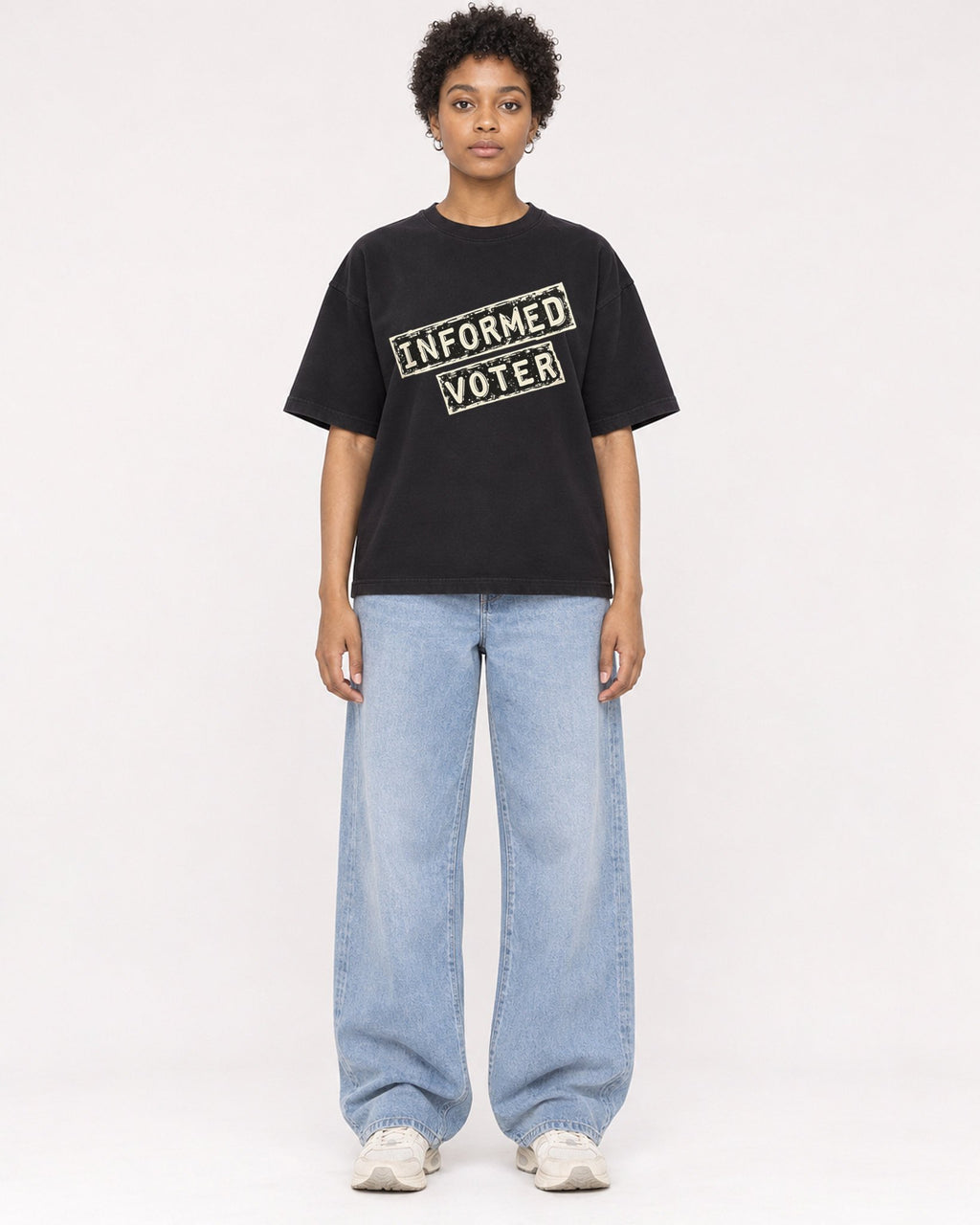 Mockup Boxy Heavyweight Tee Black female full-body 35