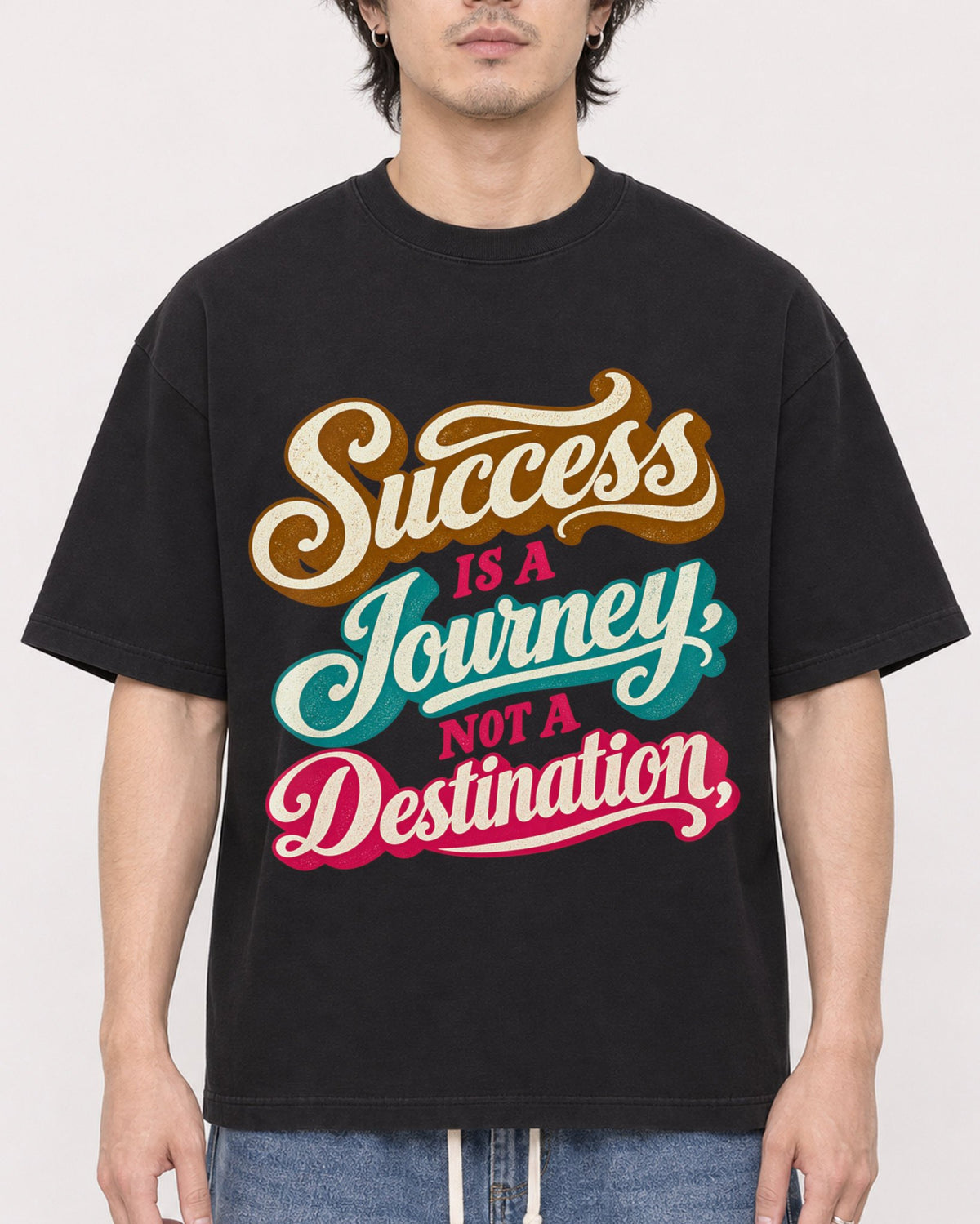 Mockup Boxy Heavyweight Tee Black male close-up 03