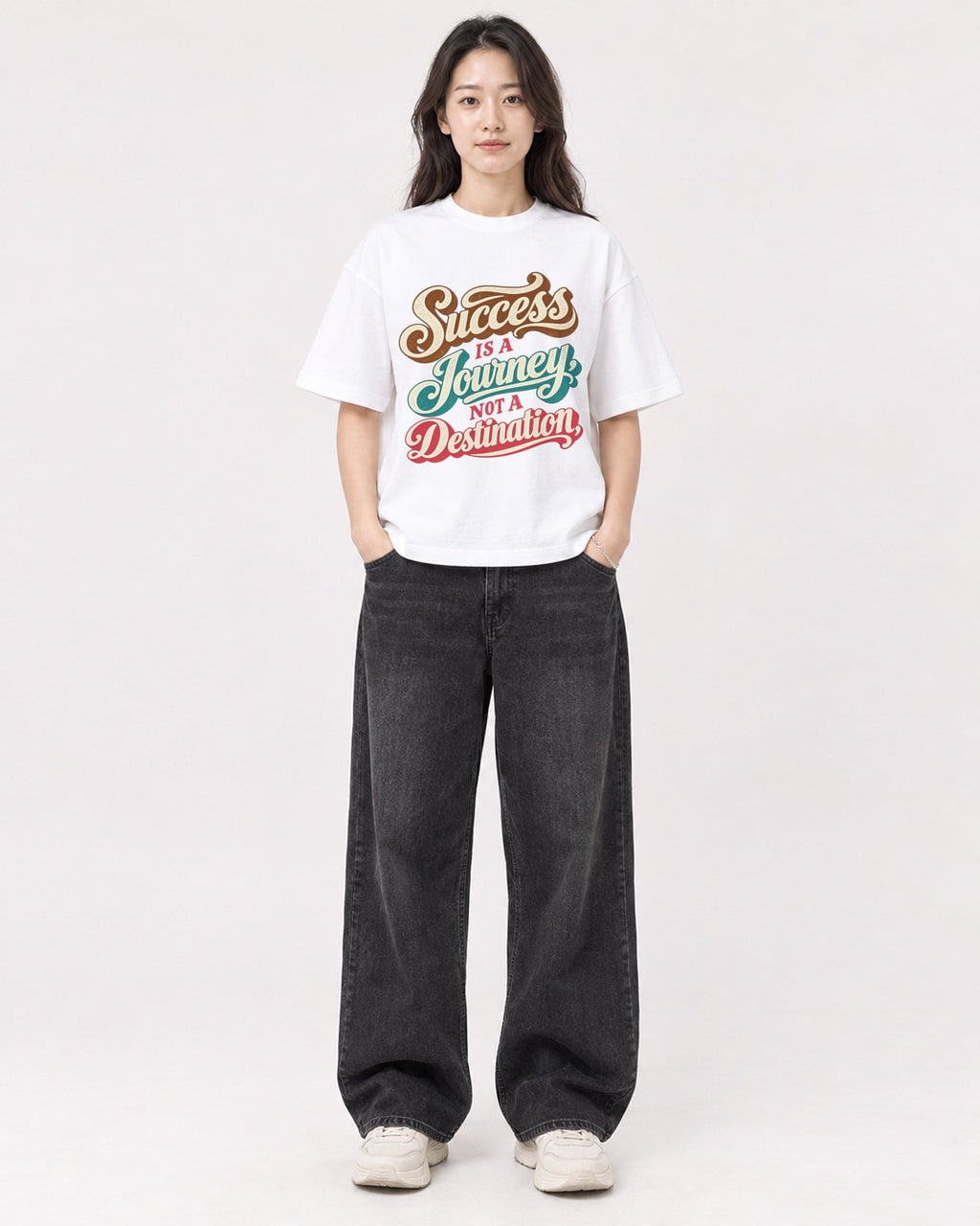 Mockup Boxy Heavyweight Tee White female full-body 03