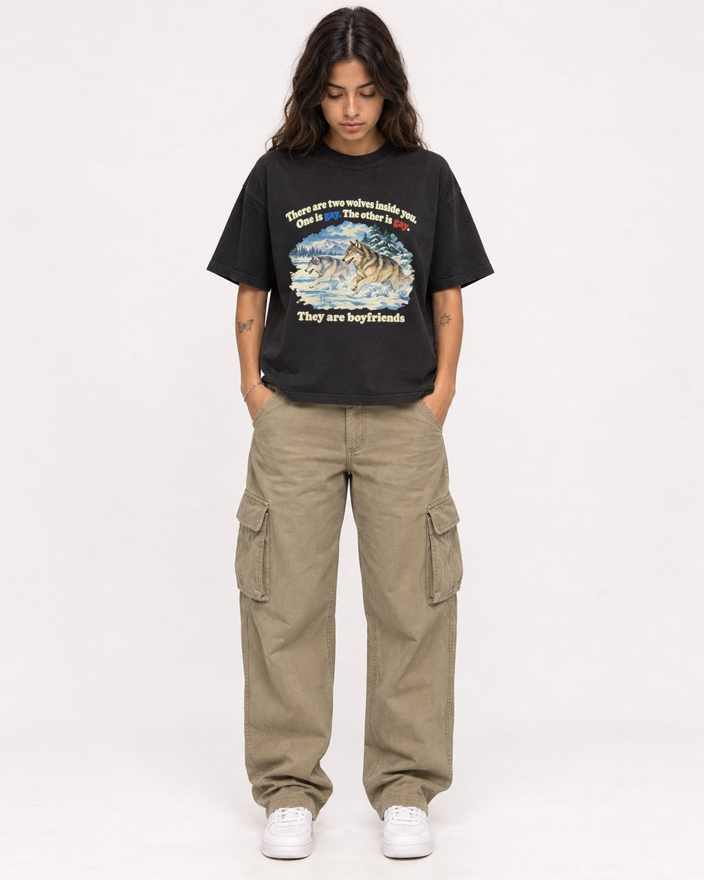 Mockup Boxy Heavyweight Tee Black female full-body 06