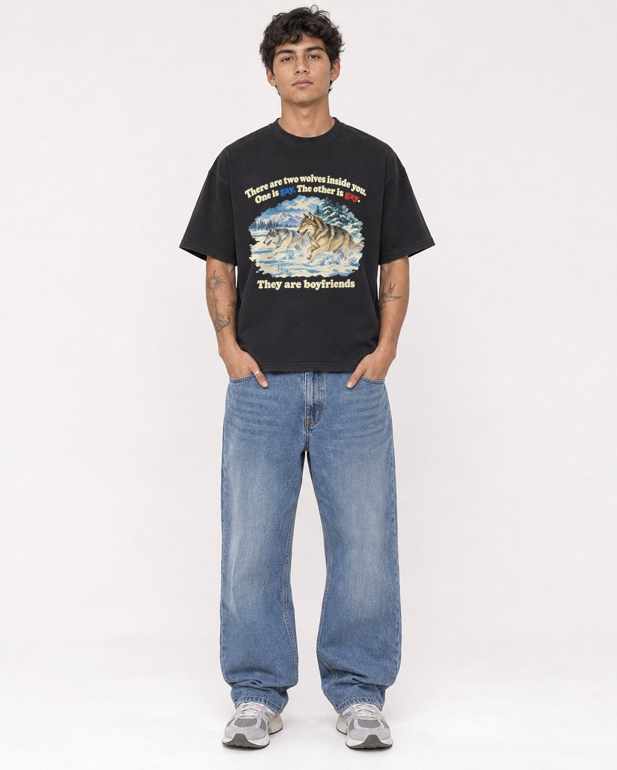 Mockup Boxy Heavyweight Tee Black male full-body 06