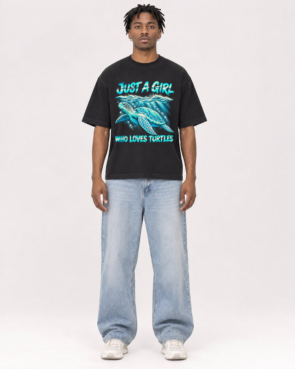 Mockup Boxy Heavyweight Tee Black male full-body 05