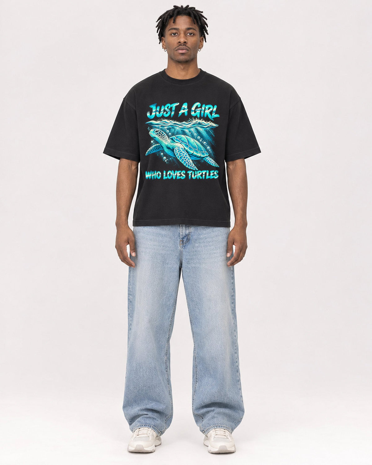 Mockup Boxy Heavyweight Tee Black male full-body 05