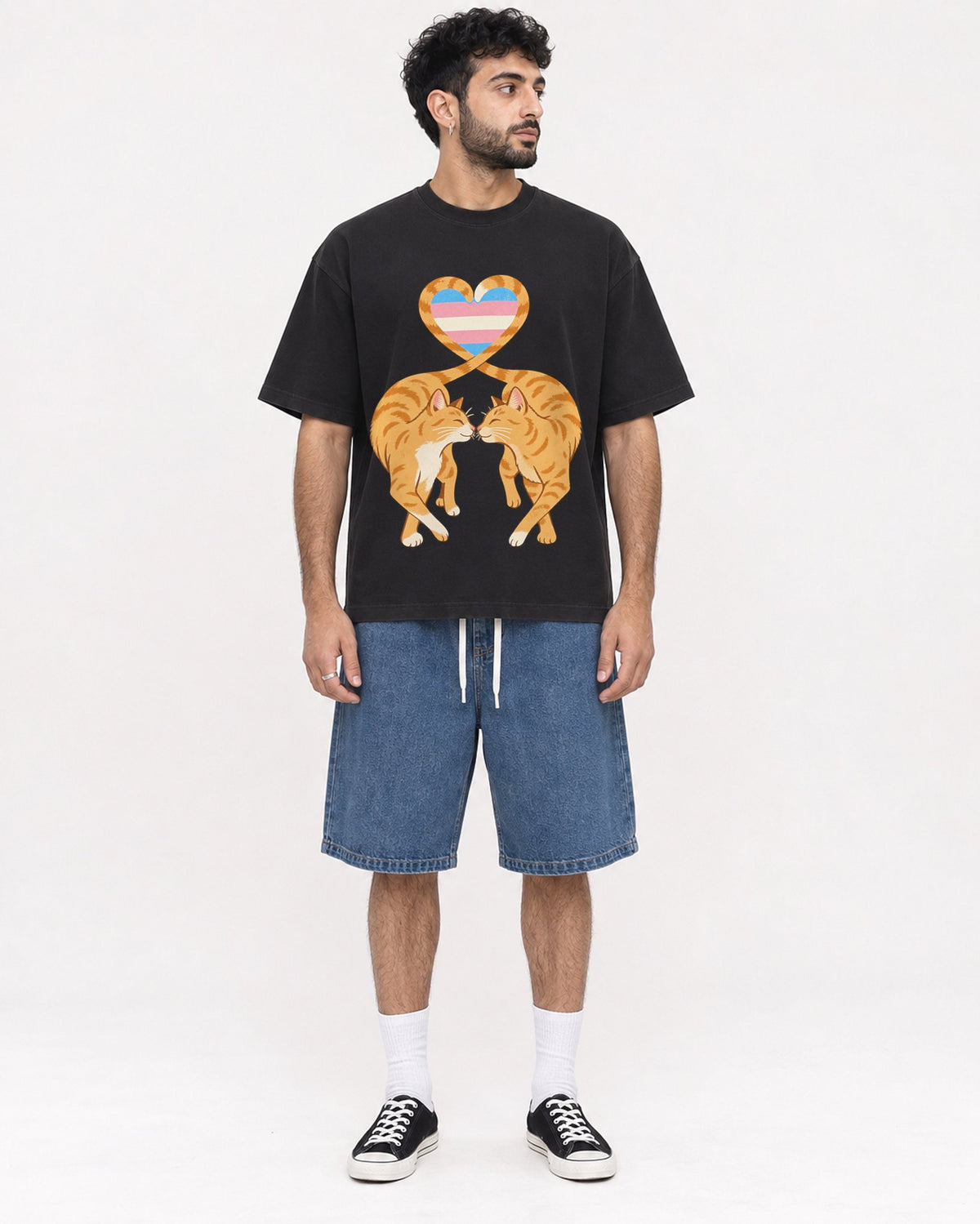 Mockup Boxy Heavyweight Tee Black male full-body 07