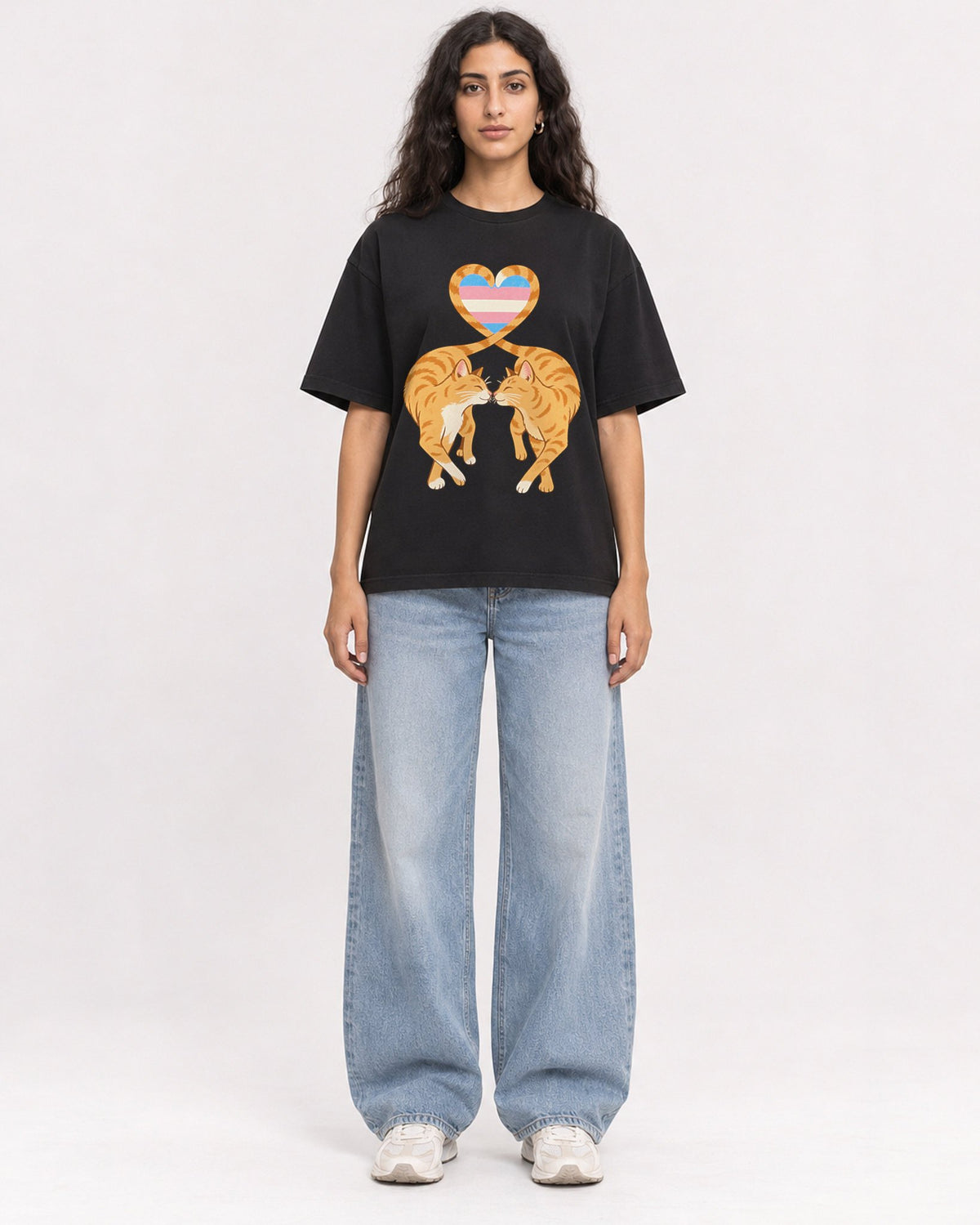 Mockup Boxy Heavyweight Tee Black female full-body 07