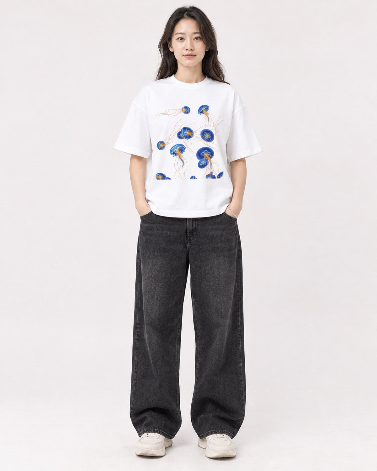 Mockup Boxy Heavyweight Tee White female full-body 03