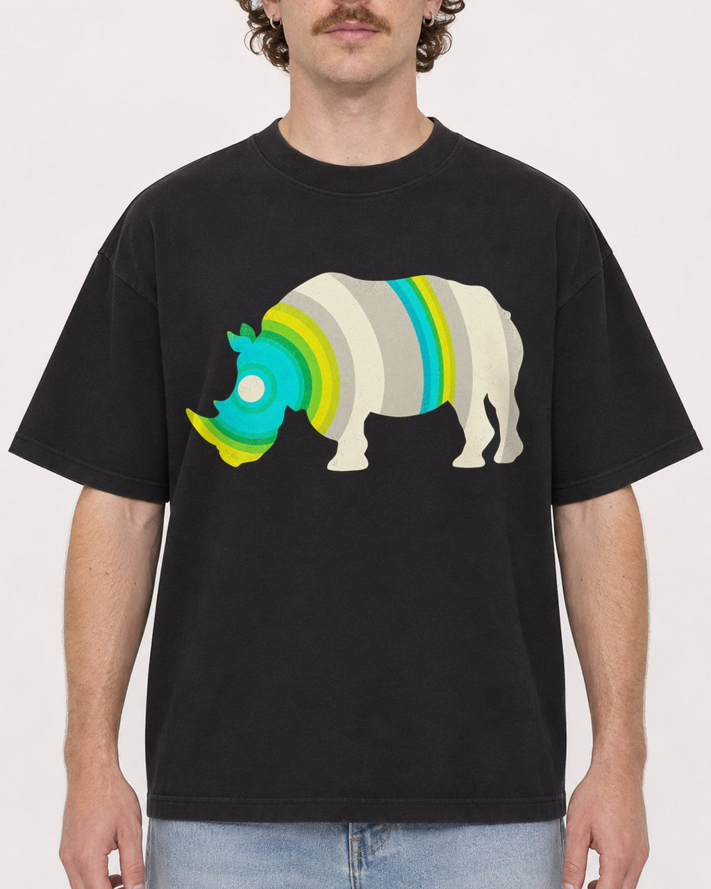 Mockup Boxy Heavyweight Tee Black male close-up 09