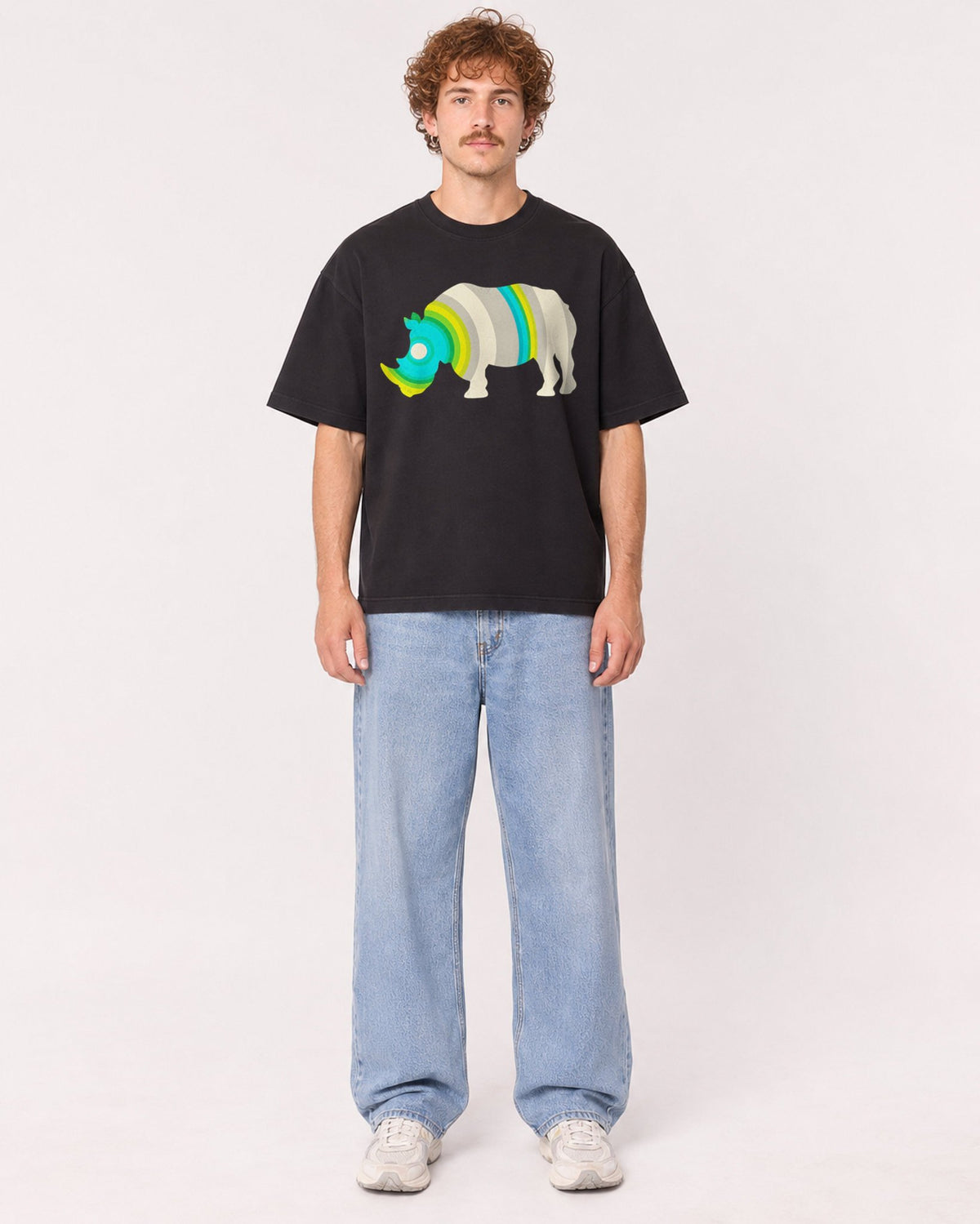 Mockup Boxy Heavyweight Tee Black male full-body 09