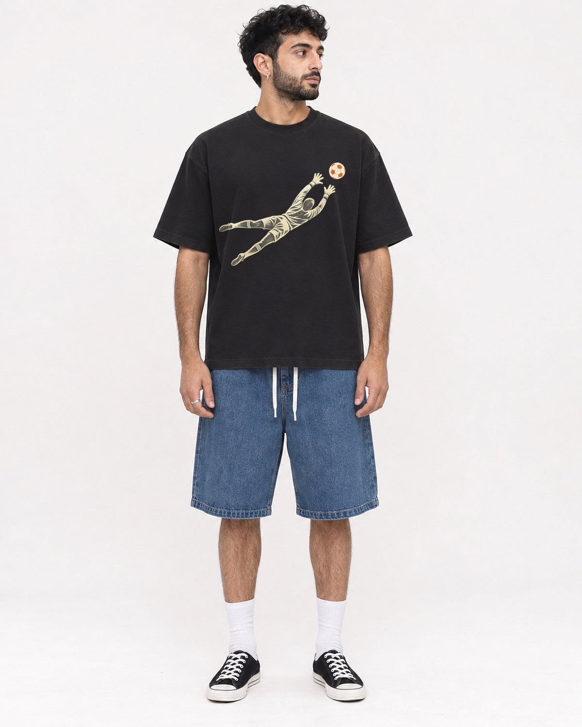 Mockup Boxy Heavyweight Tee Black male full-body 07