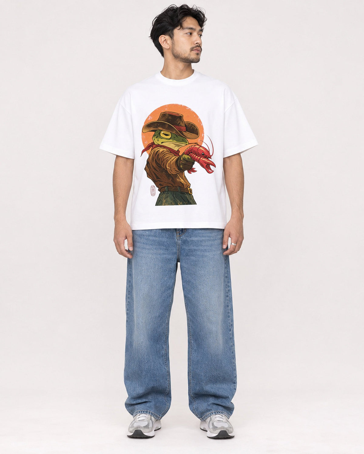 Mockup Boxy Heavyweight Tee White male full-body 02