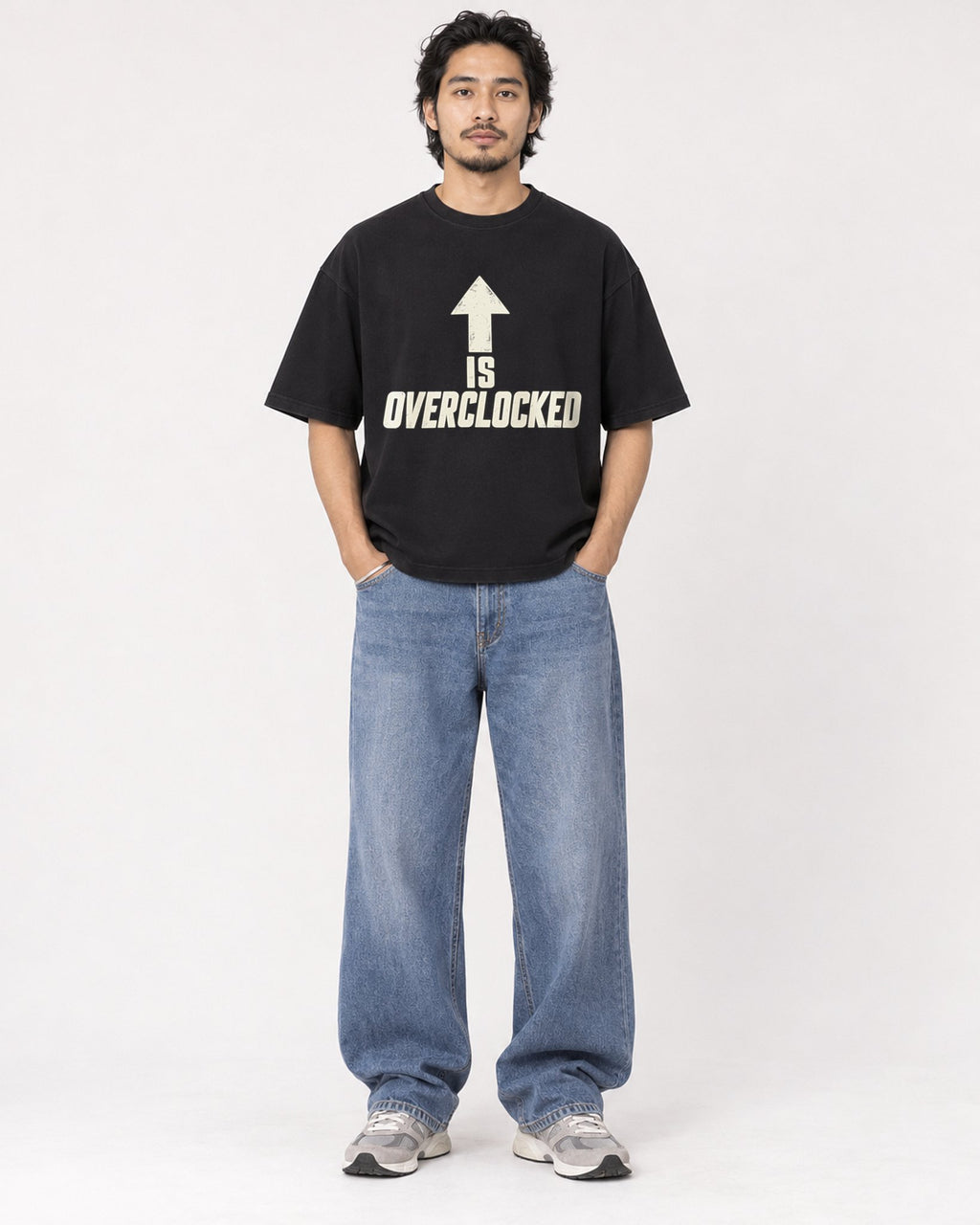 Mockup Boxy Heavyweight Tee Black male full-body 22