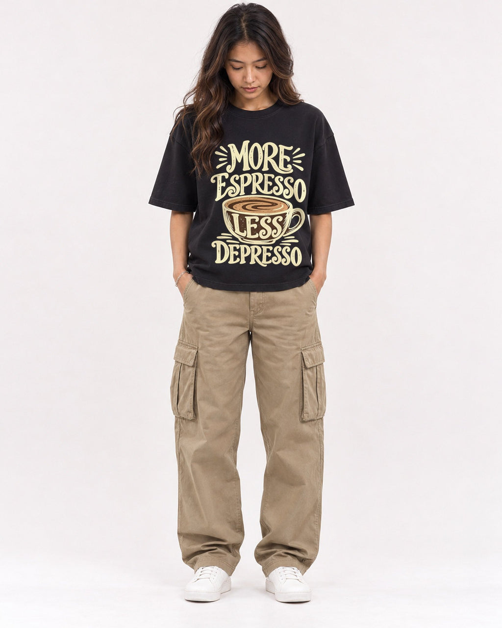 Mockup Boxy Heavyweight Tee Black female full-body 02